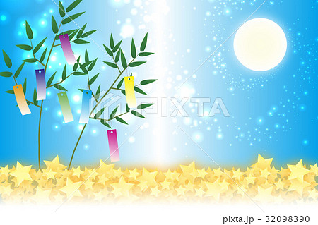 背景素材壁紙 七夕飾り 祭り 伝統 短冊 笹の葉 初夏 星屑 天の川 天の河 のイラスト素材 3990
