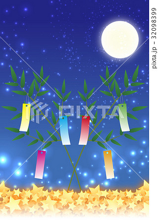 背景素材壁紙 七夕飾り 祭り 伝統 短冊 笹の葉 初夏 星屑 天の川
