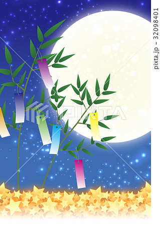 背景素材壁紙 七夕飾り 祭り 伝統 短冊 笹の葉 初夏 星屑 天の川 天の河 のイラスト素材