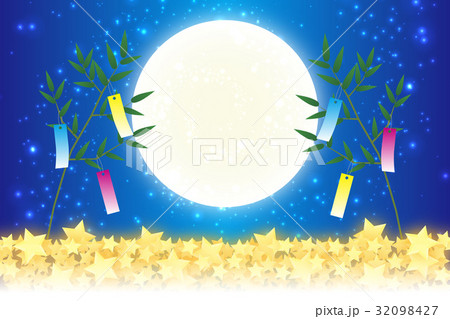 背景素材壁紙 七夕飾り 祭り 伝統 短冊 笹の葉 初夏 星屑 天の川 天の河 のイラスト素材