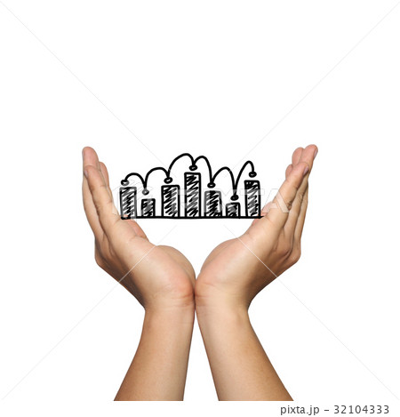 Symbol of business bar graph on man hand. Symbol of business bar graph on man hand. 32104333