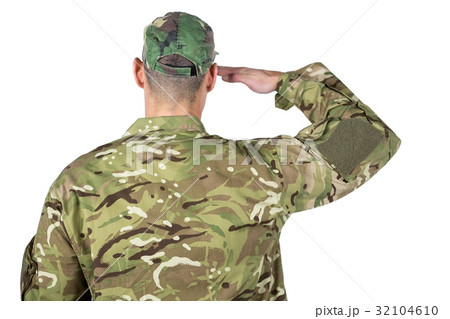 Rear view of soldier saluting Rear view of soldier saluting 32104610