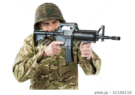 Soldier aiming with a rifle 32106210