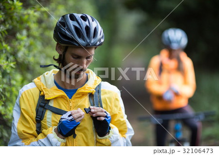 Male biker with backpack Male biker with backpack 32106473