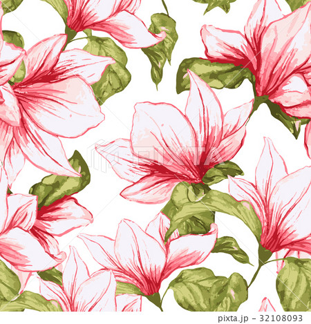 Seamless pattern with magnolia flowers on the Seamless pattern with magnolia flowers on the 32108093