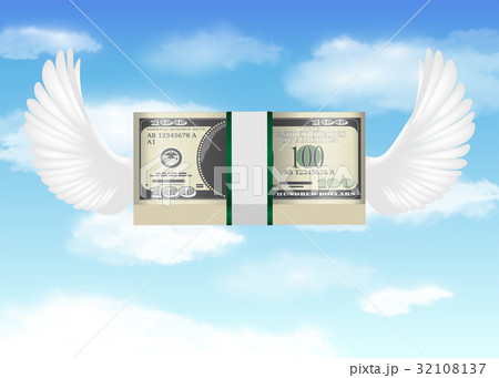 100 usd banknote with bird wing flying in sky 32108137