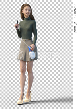 ロングヘアーの女性美容師　perming3DCGイラスト素材 32109236