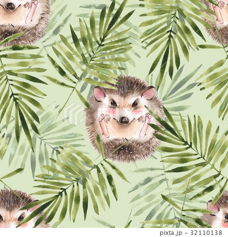 Hedgehog and leaves. Seamless pattern 2 32110138