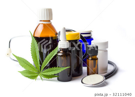 Marijuana and cannabis oil bottles isolated 32111040