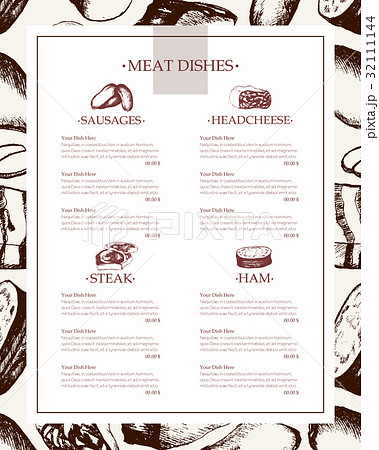 Processed Meat - vector hand drawn template menu 32111144