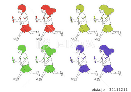 運動会のリレーで全力で走る児童のイラスト素材 32111211 Pixta