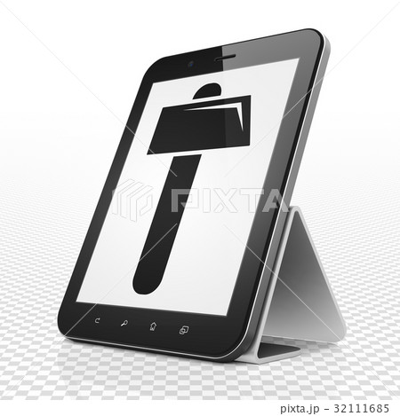 Construction concept: Tablet Computer with Hammer Construction concept: Tablet Computer with Hammer 32111685