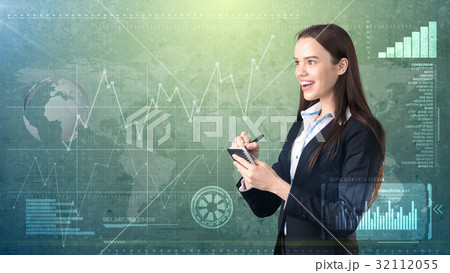 Professional confident businesswoman writing in 32112055
