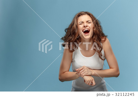 unhappy woman suffering from pain in hand 32112245