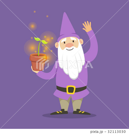 Cute dwarf in a purple jacket and hat standing Cute dwarf in a purple jacket and hat standing 32113030