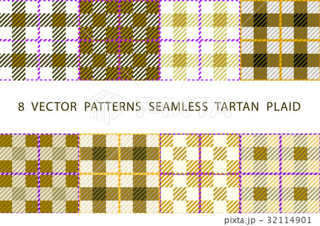 Set 8 tartan geometrical seamless patterns brown 32114901