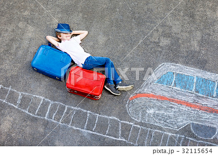 Little kid boy having fun with fast train picture Little kid boy having fun with fast train picture 32115654