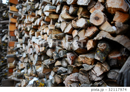 A stack of birch firewood - a natural background 32117974