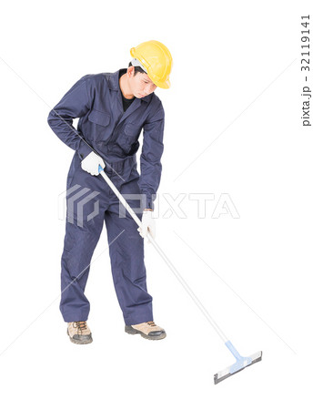 man hold squeegee window cleaner isolated on white man hold squeegee window cleaner isolated on white 32119141