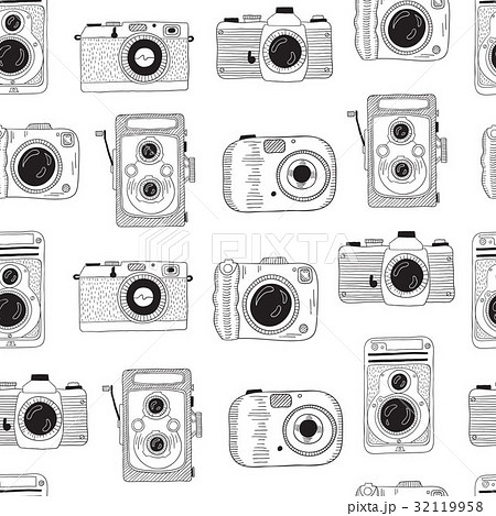 Photo Cameras Pattern Hand Drawn Illustration のイラスト素材 32119958 Pixta