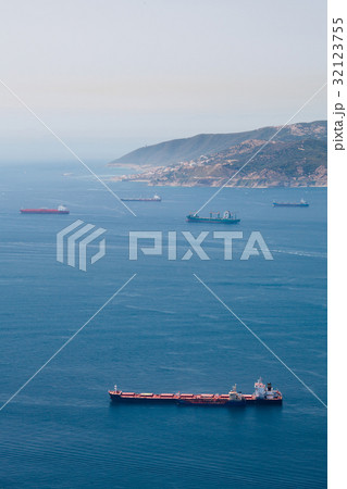 Gibraltar strait with passing tankers Gibraltar strait with passing tankers 32123755