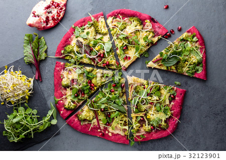 Purple beetroot dough, vegetables and sprouis Purple beetroot dough, vegetables and sprouis 32123901