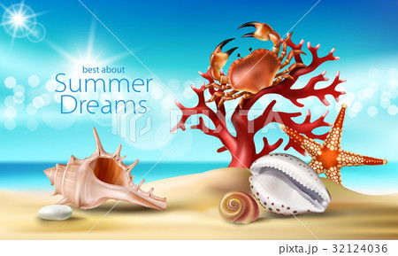 Vector turquoise background with summer sandy 32124036
