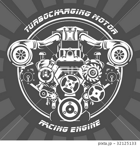 Turbocharging racing engine - power motor emblem 32125133