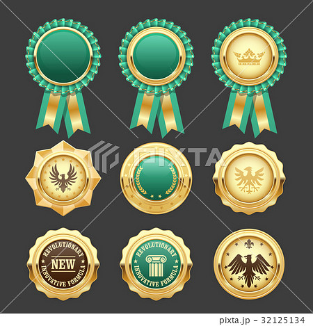 Green award rosettes and gold medals - prize Green award rosettes and gold medals - prize 32125134