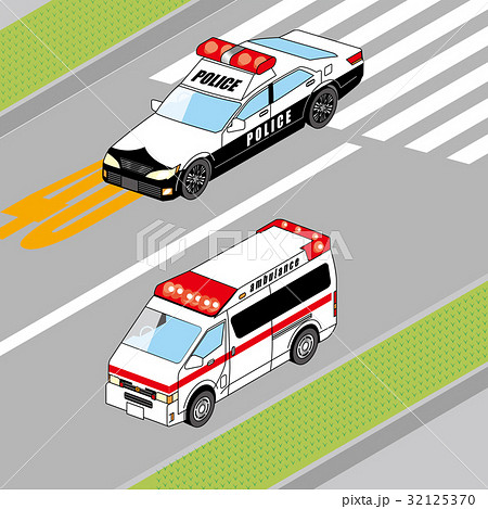働く車のイラスト パトカー 救急車のイラスト素材