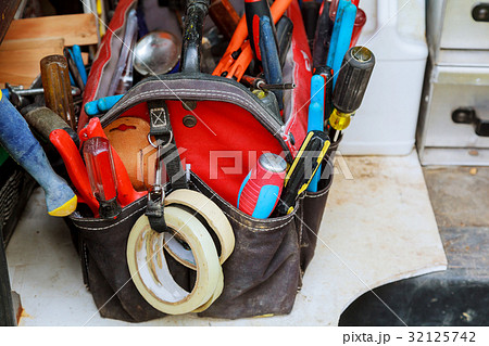 Work tools background. bag with tools tool, 32125742