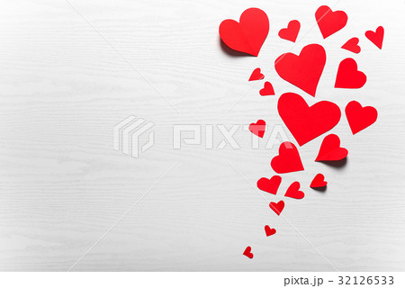 Wooden white background with red hearts. Wooden white background with red hearts. 32126533