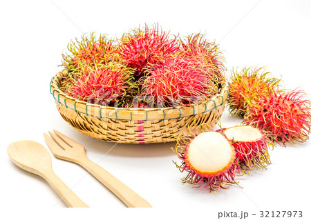 fresh tropical rambutan fruits over basket fresh tropical rambutan fruits over basket 32127973