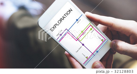 Hands Hold Mobile Show Map Route Graphic Hands Hold Mobile Show Map Route Graphic 32128803