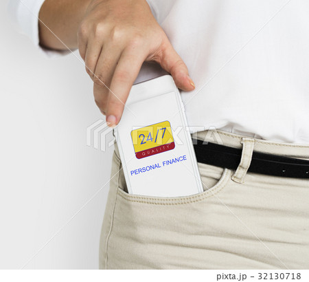 Digital mobile smart phone inside a pocket 32130718