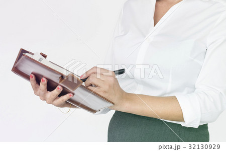 Woman Working Hand Hold Folder Studio 32130929