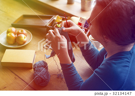 Woman Knitting Handicraft Hobby Homemade Woman Knitting Handicraft Hobby Homemade 32134147