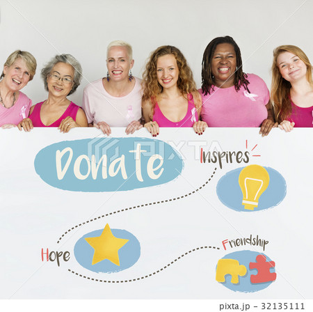 Group of women fundraising donate for charity 32135111