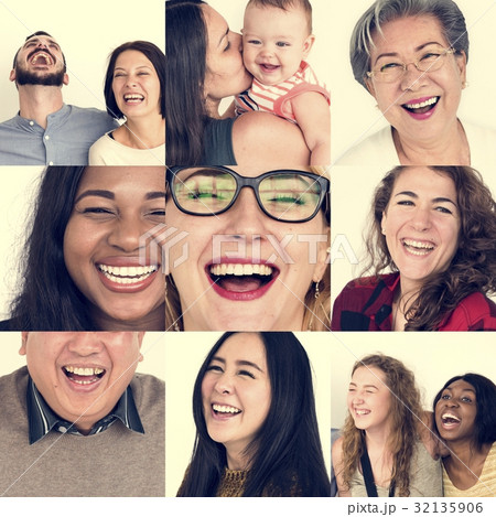 Collage of people with laughing face expression 32135906
