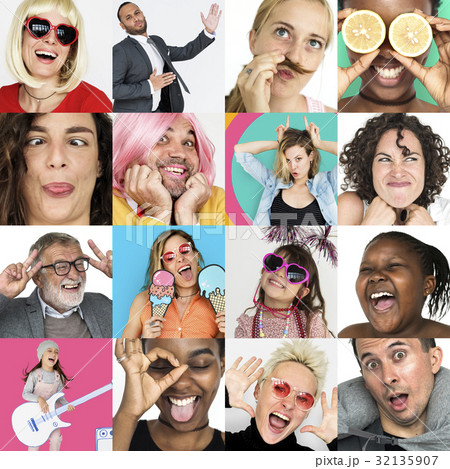 Collection of funny face people collage 32135907