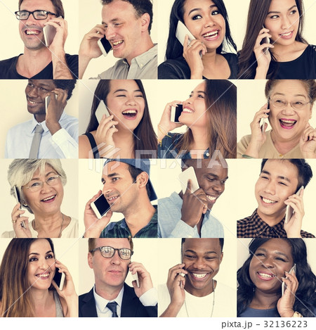 Set of Diverse People Using Smart Phone Studio Collage Set of Diverse People Using Smart Phone Studio Collage 32136223