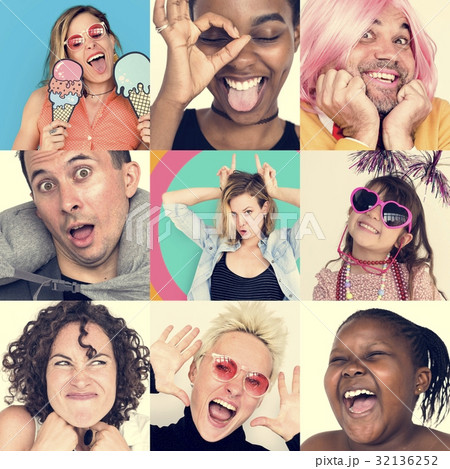 Collection of funny face people collage 32136252