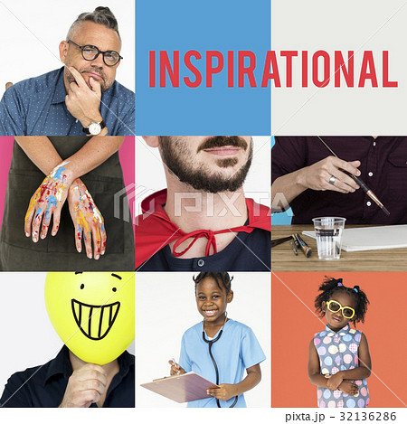 Set of Diverse People Inspirational Ideas Studio Collage Set of Diverse People Inspirational Ideas Studio Collage 32136286