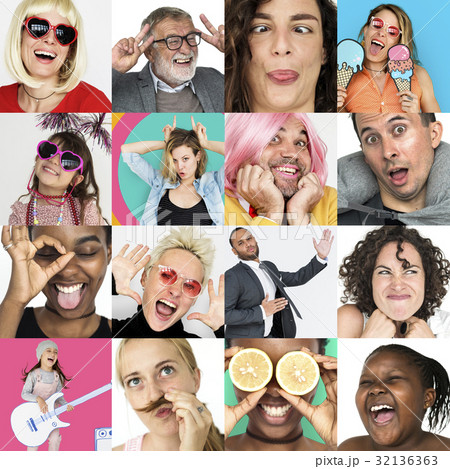Collection of funny face people collage 32136363