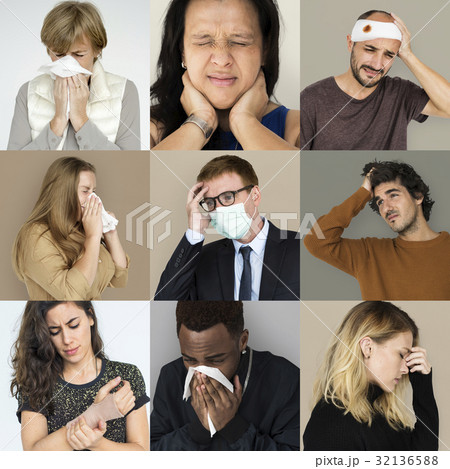Set of Diversity People with Health Sickness Studio Collage 32136588