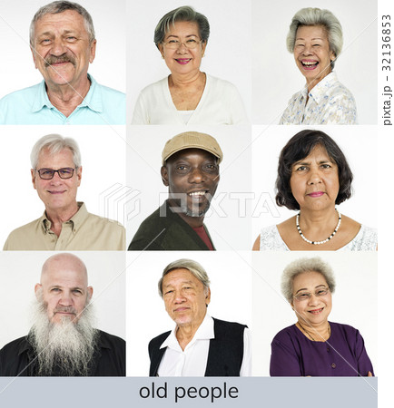 Set of Diversity Senior Adult People Face Expression Studio Collage Set of Diversity Senior Adult People Face Expression Studio Collage 32136853