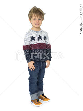 Caucasian Little Boy Standing Smiling Caucasian Little Boy Standing Smiling 32137037