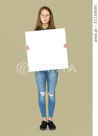 Person Standing and Holding empty Placard Person Standing and Holding empty Placard 32138095