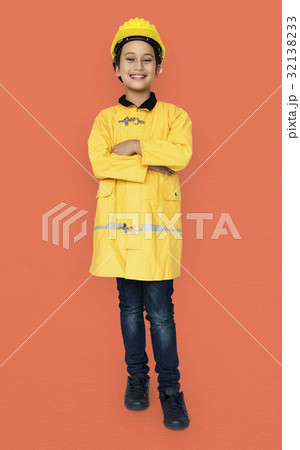 Little Boy in Fireman Costume Studio Portrait Little Boy in Fireman Costume Studio Portrait 32138233