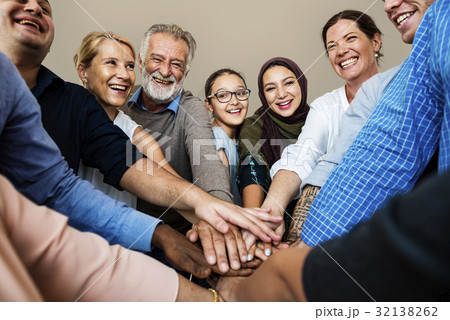 Group of Diverse People Hands Together Teamwork Cooperation 32138262